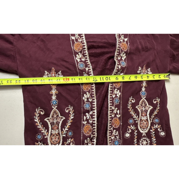 Soft surroundings Embroidered Open Cardigan Size M Burgundy Wine Boho Western - Picture 7 of 9